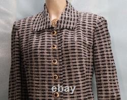 ST. JOHN Collection Black White Jacket Skirt L 10 12 2pc Suit Gold Buttons Plaid