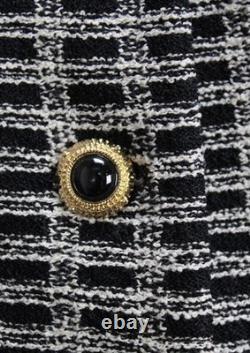 ST. JOHN Collection Black White Jacket Skirt L 10 12 2pc Suit Gold Buttons Plaid