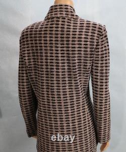 ST. JOHN Collection Black White Jacket Skirt L 10 12 2pc Suit Gold Buttons Plaid