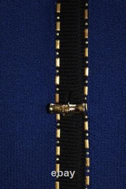 ST. JOHN Collection Blue Jacket Skirt XL14 16 2pc Suit Gold Buttons Black Trim