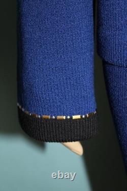 ST. JOHN Collection Blue Jacket Skirt XL14 16 2pc Suit Gold Buttons Black Trim