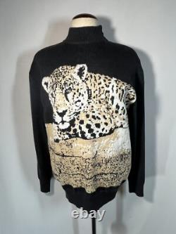 ST JOHN Collection Gray Leopard Sequin Sweater & Black Santana Knit Pants Sz M/6