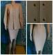 St John Collection Knit Beige Jacket Skirt L 10 2pc Suit Gold Buttons Scoop Neck