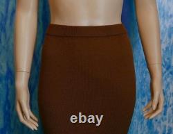 ST JOHN Collection Knit Brown Jacket Skirt L 12 10 2pc Suit Cream Black Collared