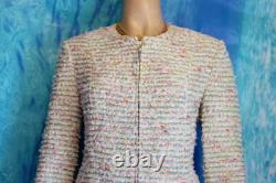 ST. JOHN Collection Knits Blue Cream Jacket Skirt L 10 12 2pc Suit Multicolor
