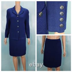 ST. JOHN Collection Knits Royal Blue Jacket & Skirt Suit Size L 12 10 14 Buttons