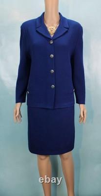 ST. JOHN Collection Knits Royal Blue Jacket & Skirt Suit Size L 12 10 14 Buttons