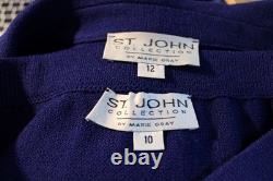 ST. JOHN Collection Knits Royal Blue Jacket & Skirt Suit Size L 12 10 14 Buttons