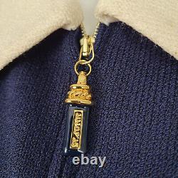 ST. JOHN Collection Marie Gray 2pc Set M/10 Navy Blue Knit Jacket Pull On Pants