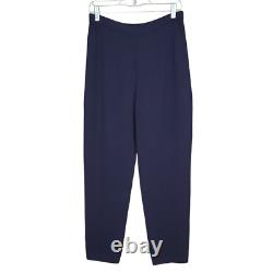 ST. JOHN Collection Marie Gray 2pc Set M/10 Navy Blue Knit Jacket Pull On Pants