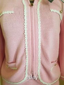 ST. JOHN Collection Marie Gray Women Pink Knit Zip Jacket Size 4 + Skirt Suit 2