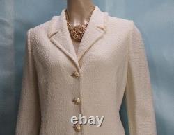 ST. JOHN Collection Off White Jacket Skirt L 10 12 2pc Suit Buttons Fringe Trim