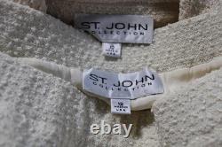 ST. JOHN Collection Off White Jacket Skirt L 10 12 2pc Suit Buttons Fringe Trim