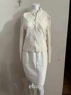 ST JOHN Collection Suit 2PC Santana Knit Cream Full Zip Jacket & Skirt Set 6 8