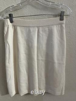 ST JOHN Collection Suit 2PC Santana Knit Cream Full Zip Jacket & Skirt Set 6 8