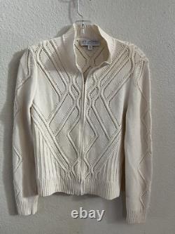 ST JOHN Collection Suit 2PC Santana Knit Cream Full Zip Jacket & Skirt Set 6 8