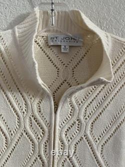 ST JOHN Collection Suit 2PC Santana Knit Cream Full Zip Jacket & Skirt Set 6 8