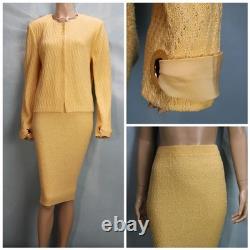ST JOHN Collection Yellow Jacket Skirt L XL Size 12 14 2pc Suit Crochet Grommets