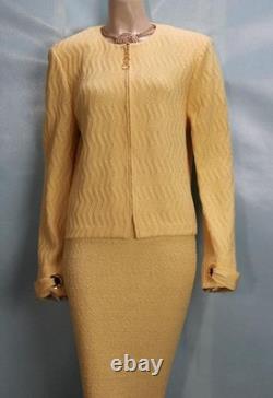 ST JOHN Collection Yellow Jacket Skirt L XL Size 12 14 2pc Suit Crochet Grommets