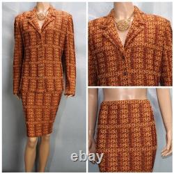 ST JOHN Collection Yellow Purple Jacket Skirt XL L 14 12 2pc Suit Multicolor
