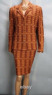 ST JOHN Collection Yellow Purple Jacket Skirt XL L 14 12 2pc Suit Multicolor