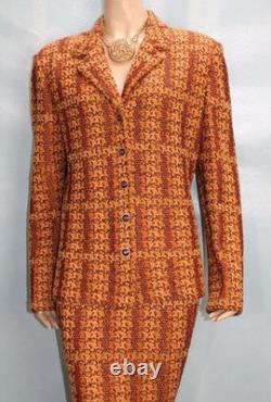 ST JOHN Collection Yellow Purple Jacket Skirt XL L 14 12 2pc Suit Multicolor