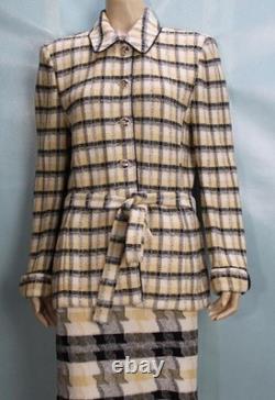 ST. JOHN Collection Yellow White Jacket Skirt L Size 10 8 2pc Suit Pockets Belt