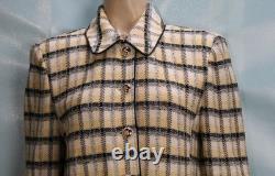 ST. JOHN Collection Yellow White Jacket Skirt L Size 10 8 2pc Suit Pockets Belt