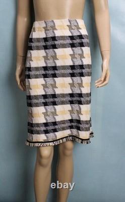 ST. JOHN Collection Yellow White Jacket Skirt L Size 10 8 2pc Suit Pockets Belt