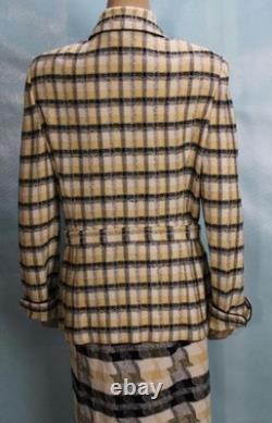 ST. JOHN Collection Yellow White Jacket Skirt L Size 10 8 2pc Suit Pockets Belt