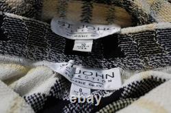 ST. JOHN Collection Yellow White Jacket Skirt L Size 10 8 2pc Suit Pockets Belt ST. JOHN Collection Yellow White Jacket Skirt L Size 10 8 2pc Suit Pockets Belt