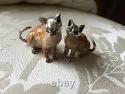 Saturno Silver and Enamel Cats Hallmarked. Set of two Cat Firugines