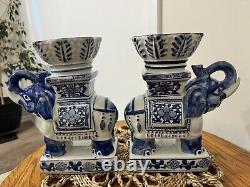 Set Of 2 Canton collection two's company elephant vase bowl unique blue Delph