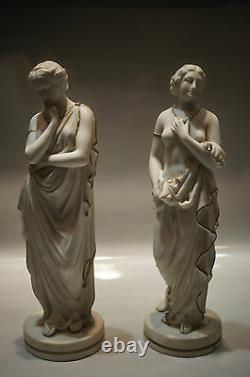 Set Of 2. Figure. Statue. Decor. European Hand Painted Two Half Nude Women Nymph