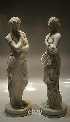 Set Of 2. Figure. Statue. Decor. European Hand Painted Two Half Nude Women Nymph