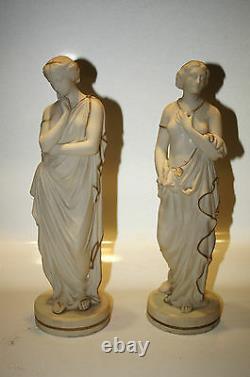 Set Of 2. Figure. Statue. Decor. European Hand Painted Two Half Nude Women Nymph