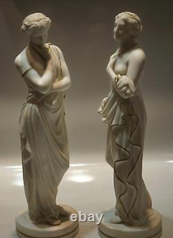 Set Of 2. Figure. Statue. Decor. European Hand Painted Two Half Nude Women Nymph