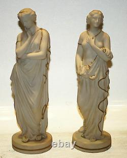 Set Of 2. Figure. Statue. Decor. European Hand Painted Two Half Nude Women Nymph