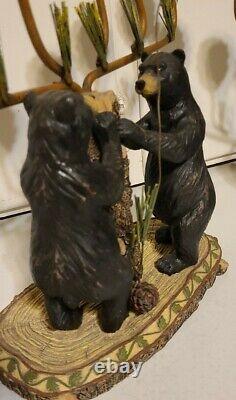 Set Of 2. Two's Company Rustic Bears Candlestick Holders. Resin. Black bears