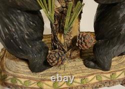 Set Of 2. Two's Company Rustic Bears Candlestick Holders. Resin. Black bears