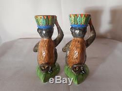 Set Of Two 1988 Lynn Chase Designs Monkey Business Porcelain Tea Candle Holder