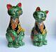 Set Of Two (2) Mexican Talavera Pottery Cat Sculptures Animal Figures