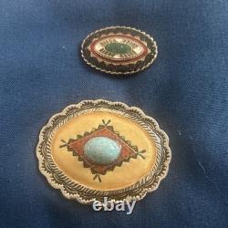 Set Of Two Concho Accessories Buckle Marked RJ Graziano & Bolo Tie Centerpiece