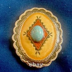 Set Of Two Concho Accessories Buckle Marked RJ Graziano & Bolo Tie Centerpiece