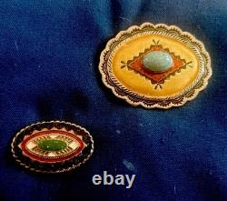 Set Of Two Concho Accessories Buckle Marked RJ Graziano & Bolo Tie Centerpiece