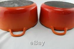 Set Of Two E & F Le Creuset Round Cast Iron Enameled Dutch Oven Flame Orange