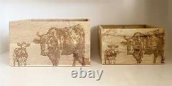 Set Of Two Engraved Cow Crates