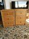 Set Of Two Mid Century Wicker/ Cane Bamboo Bed Side Tables With 3 Drawers. 1960/