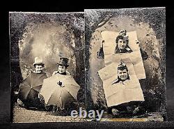 Set Of Two Outrageous 1/6 Plate Tintypes Two Gals Hamming It Up For The Camera