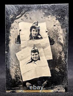 Set Of Two Outrageous 1/6 Plate Tintypes Two Gals Hamming It Up For The Camera